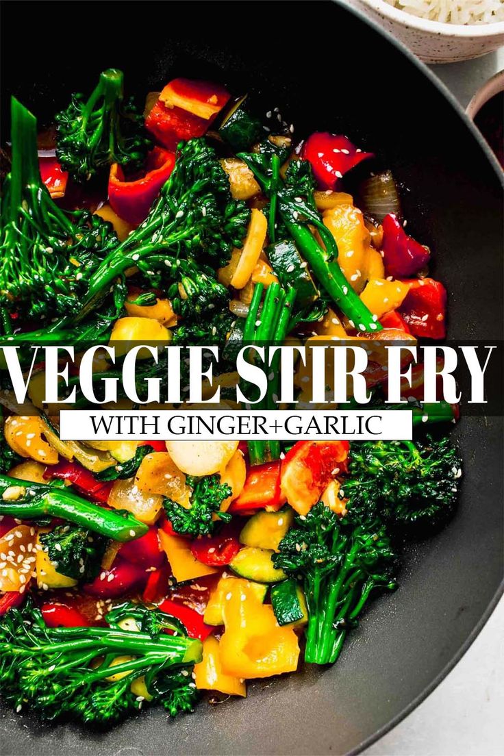 vegetable stir fry with ginger garlic in a wok