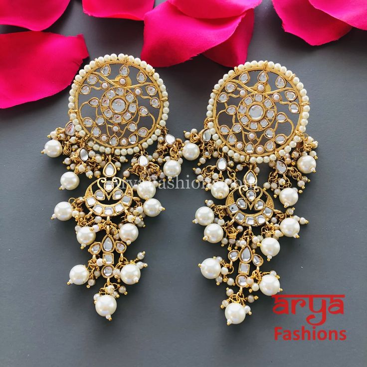 Mahi Jadau Long Kundan Earrings Chandbali Earrings Kundan, Kundan Chandbali, Matte Gold Earrings, Earrings Kundan, Ruby Bangles, Traditional Indian Jewellery, Chandbali Earrings, South Indian Jewelry, Traditional Earrings