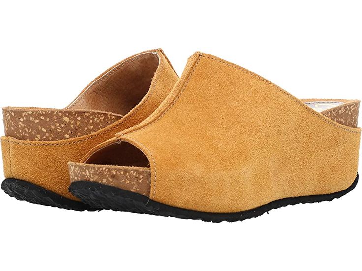 Californians Cecilia - Women's Shoes : Honey Suede : Sizing: True to size. If you are in between sizes, we recommend ordering the size up. For example, if you are a size 7.5, order size 8. Add an elevated look to your wardrobe with the Californians Cecilia. These suede slides are crafted in a slip-on, peep-toe design with a large banded vamp, cork outsole for contrast and a platform finish to lift up your style. Leather upper and lining; synthetic outsole. Made In USA. Measurements: Heel Height: Slip-on Suede Mules With Cork-bed Midsoles, Suede Mules With Cork-bed Midsoles, Casual Suede Slides With Suede Lining, Suede Slip-on Slides With Textured Footbed, Suede Slide Mules With Leather Footbed, Suede Mules With Cushioned Footbed, Spring Suede Slides With Leather Footbed, Suede Slides With Cork-bed Midsoles, Suede Slip-on Slides With Suede Lining