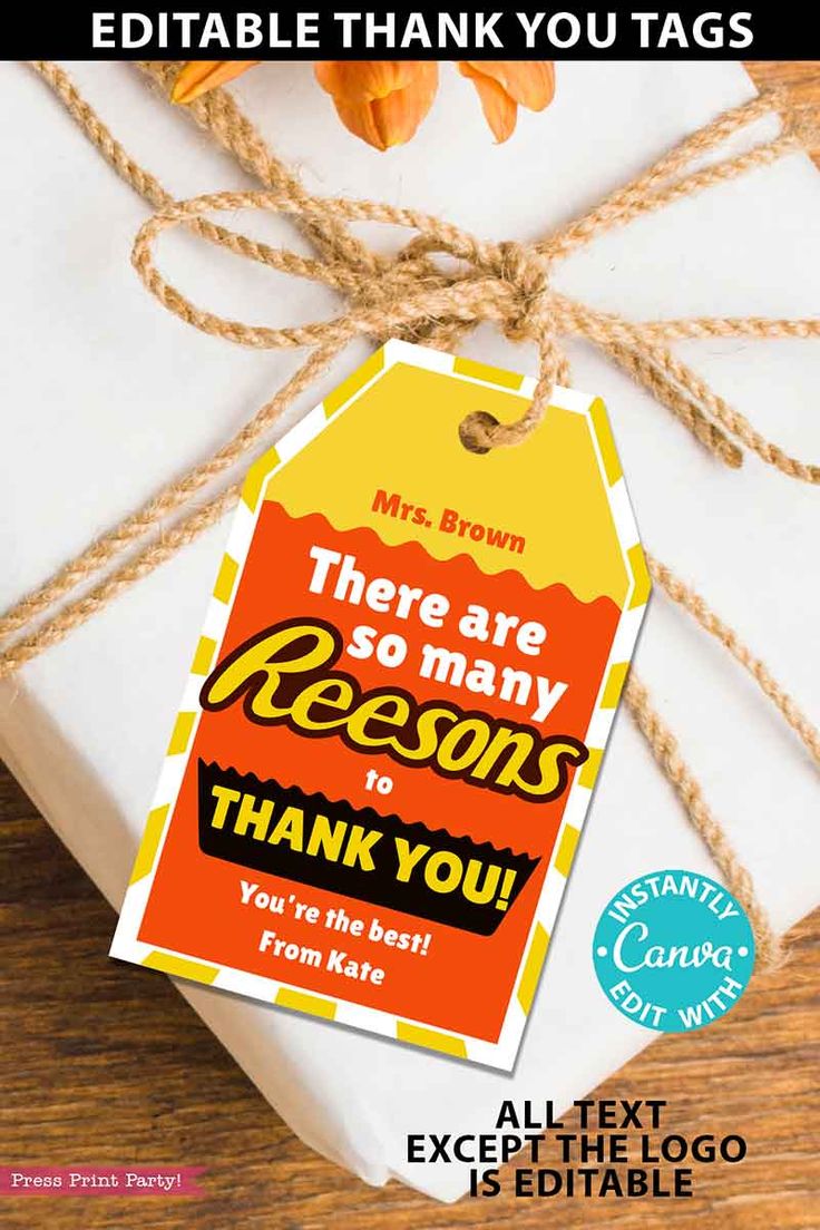 there are so many reason to thank you with this printable gift tag for kids