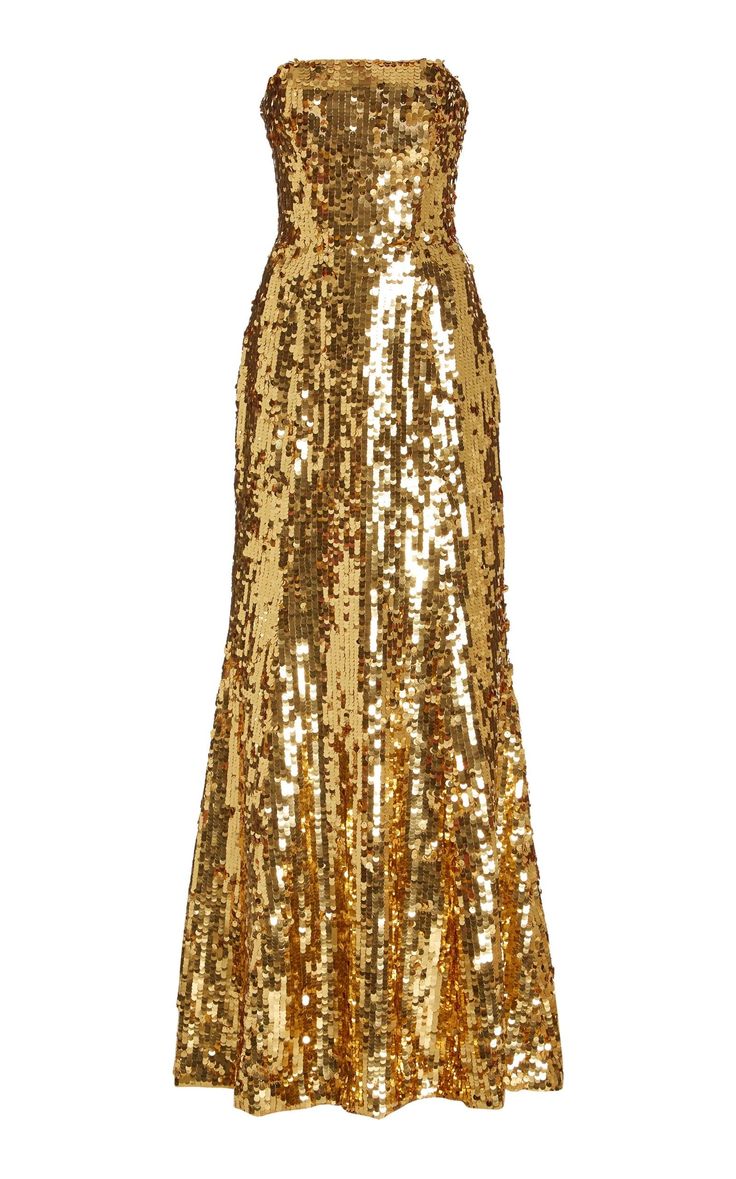 Sequined Strapless Gown Dress Carolina Herrera International Clothing, Column Gown, Runway Dresses, Strapless Gown, Gown Dress, Gold Sequin, Ladies Dress Design, Carolina Herrera, Fancy Dresses