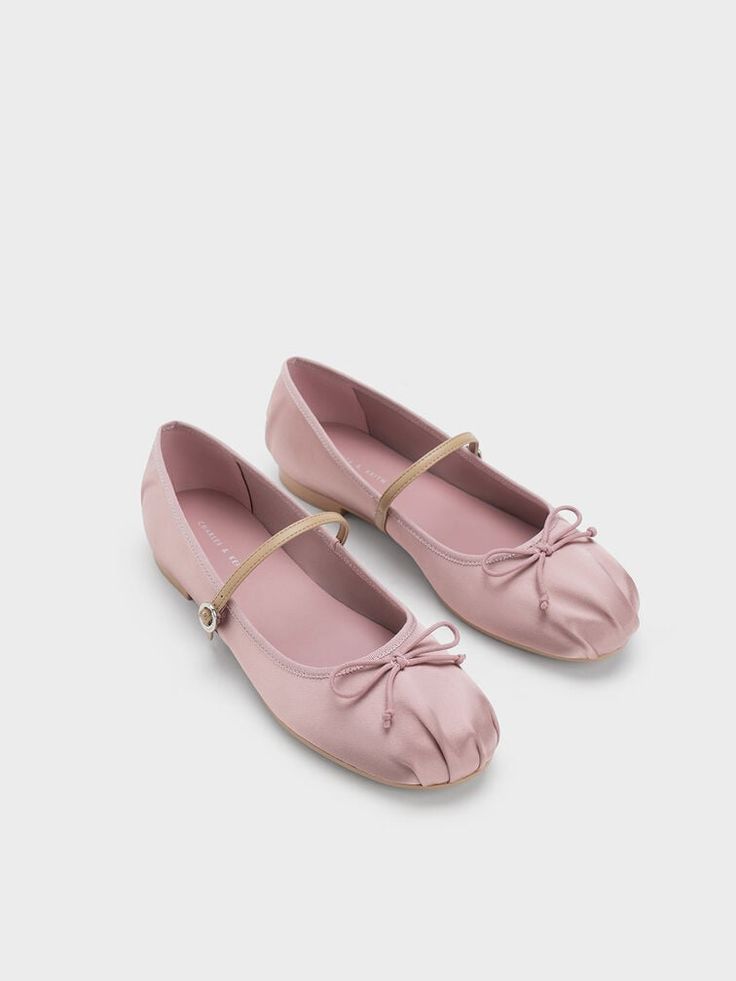 Pink Satin Bow Mary Jane Flats White Ballet Flats, Pink Flats, Pink Girly Things, Faux Leather Heels, Pointe Shoes, Charles Keith, Mary Jane Heels, Mary Jane Flats, Satin Bow