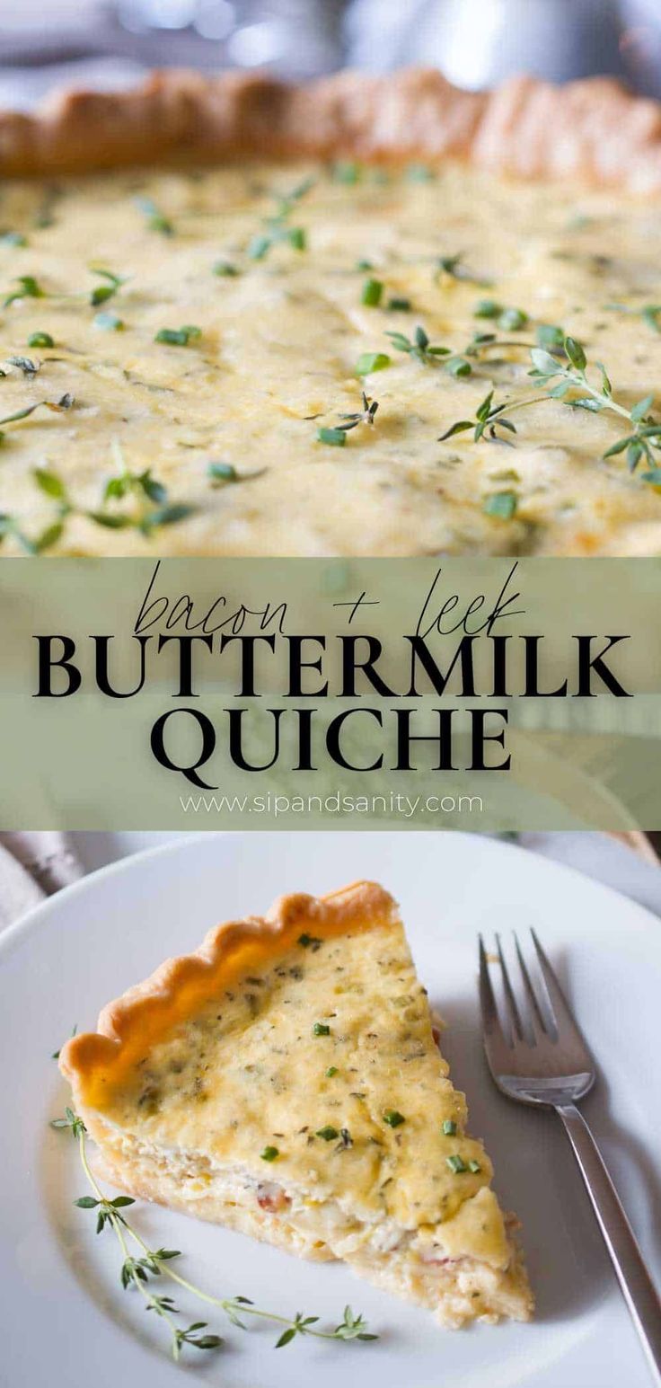 a slice of buttermilk quiche on a plate