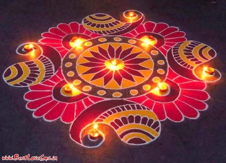 a decorated rangdi with lit candles on the ground