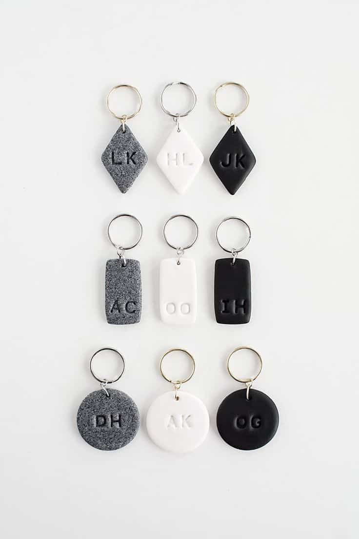 various keychains with different letters and numbers on them