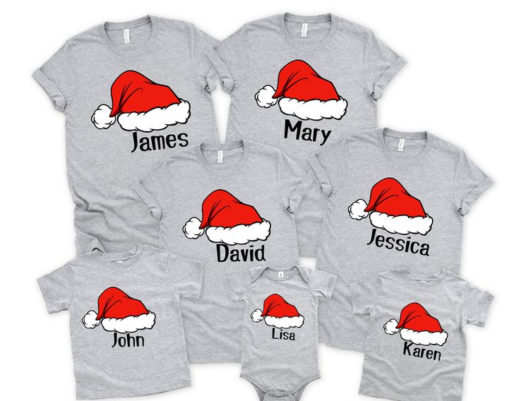 Santa hat shirts, Chirstmas Santa 2024 shirts, Santa Claus Name shirts, Custom Family Christmas Name shirt, Family Matching Christmas Shirts, Family Christmas Shirt, Matching Christmas Tee, Custom Christmas Name Tee, Xmas Name Shirt,  🎁 This shirt is perfect for Family Christmas photos or matching pajamas! You'll adore its soft and cozy feel. Note: The pants are not included; this listing is for the shirt only. * High quality and super soft, comfortable shirt. Made with top-of-the-line vinyl an Customizable Cotton Christmas T-shirt, Customizable Christmas T-shirt, Customizable Short Sleeve Christmas Tops, Customizable White Christmas Tops, Casual Customizable Christmas Tops, Casual Christmas Tops With Customizable Details, Casual Customizable Tops For Christmas, Customizable Christmas Gift Tops, Customizable White Tops For Holiday