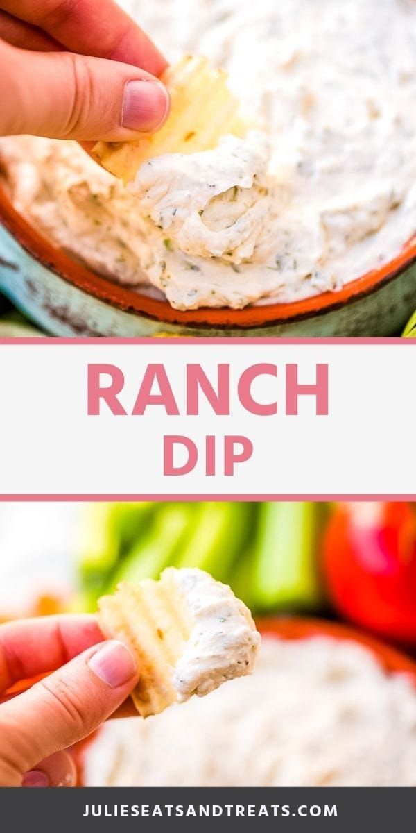 a hand dipping ranch dip into crackers in a bowl