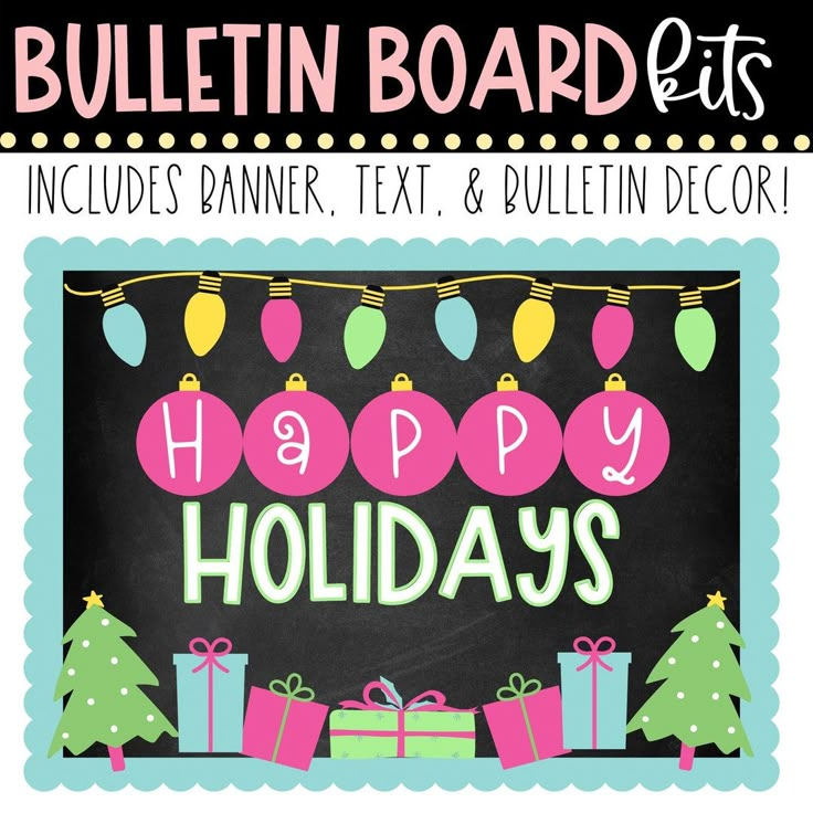 Happy Holidays Bulletin Board, Holiday Bulletin Boards For Work, Christmas Bulletin Board Ideas For Work, Door Decor School, Teachers Bulletin Board, Christmas Board Decoration, School Cafeteria Decorations, Classroom Windows, December Bulletin Boards