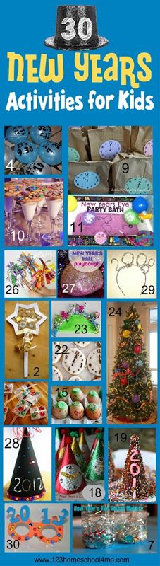 the cover of new years activities for kids, with pictures of different cakes and decorations