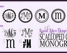 some type of monograms with different font and numbers on them, including the letter m