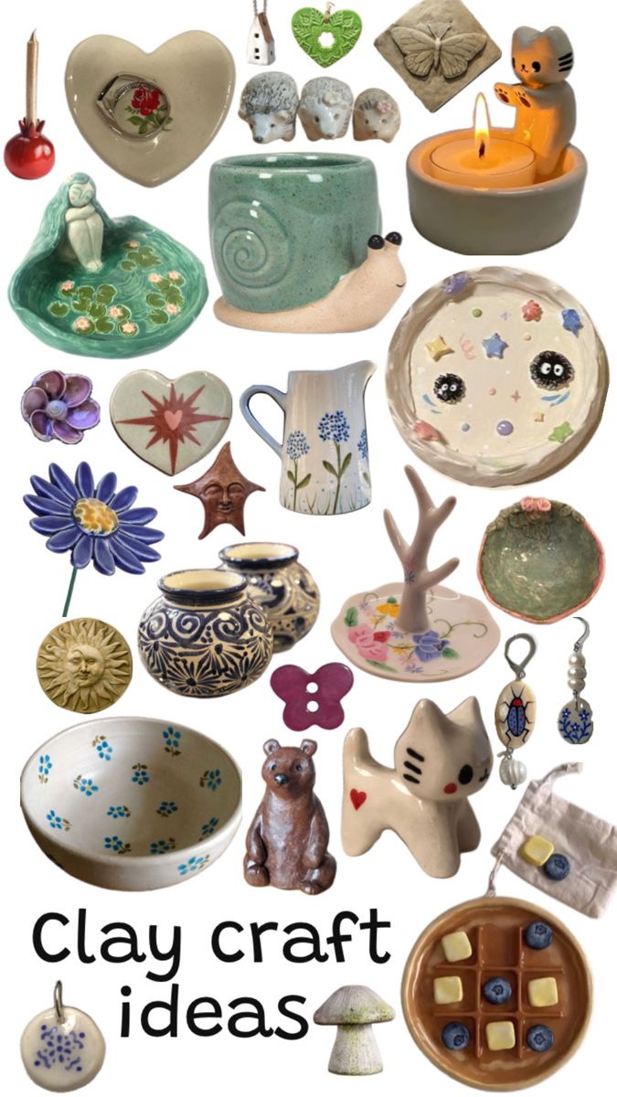 clay crafts and pottery are featured in this image with the words clay craft ideas on it