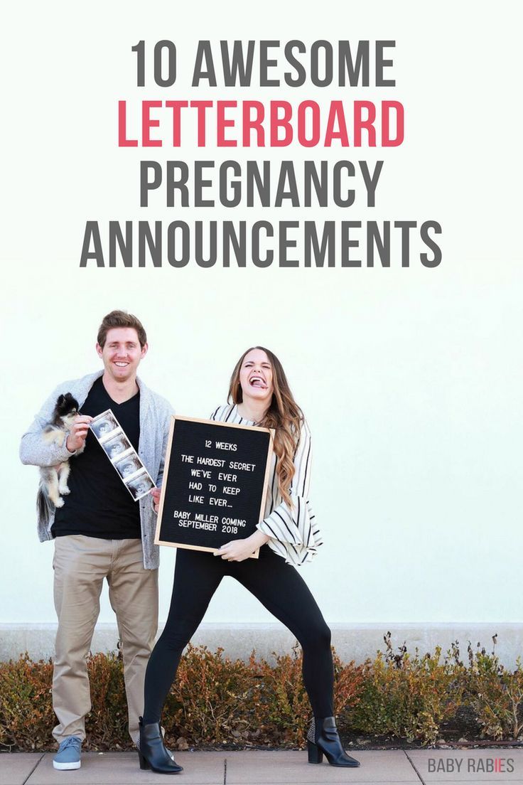 a man and woman holding a sign with the words 10 awesome letterboard pregnancy announcements