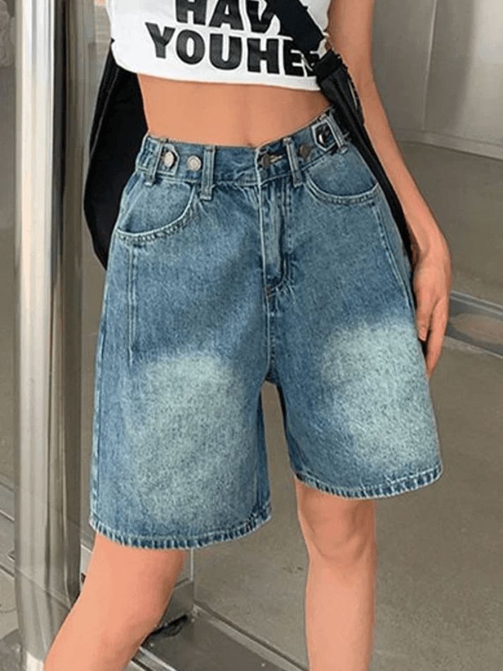 High Waist Washed Denim Shorts Vintage Washed Blue Cropped Denim Shorts - AnotherChill Campus 00, Denim Shorts Style, Summer Grunge, 00s Style, Aesthetic Baby, Moda Denim, Street Y2k, Bodycon Floral Dress, Update Your Wardrobe