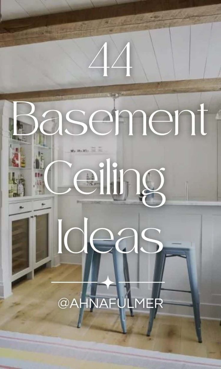 an image of a kitchen with the words, 4 basement ceilinging ideas on it