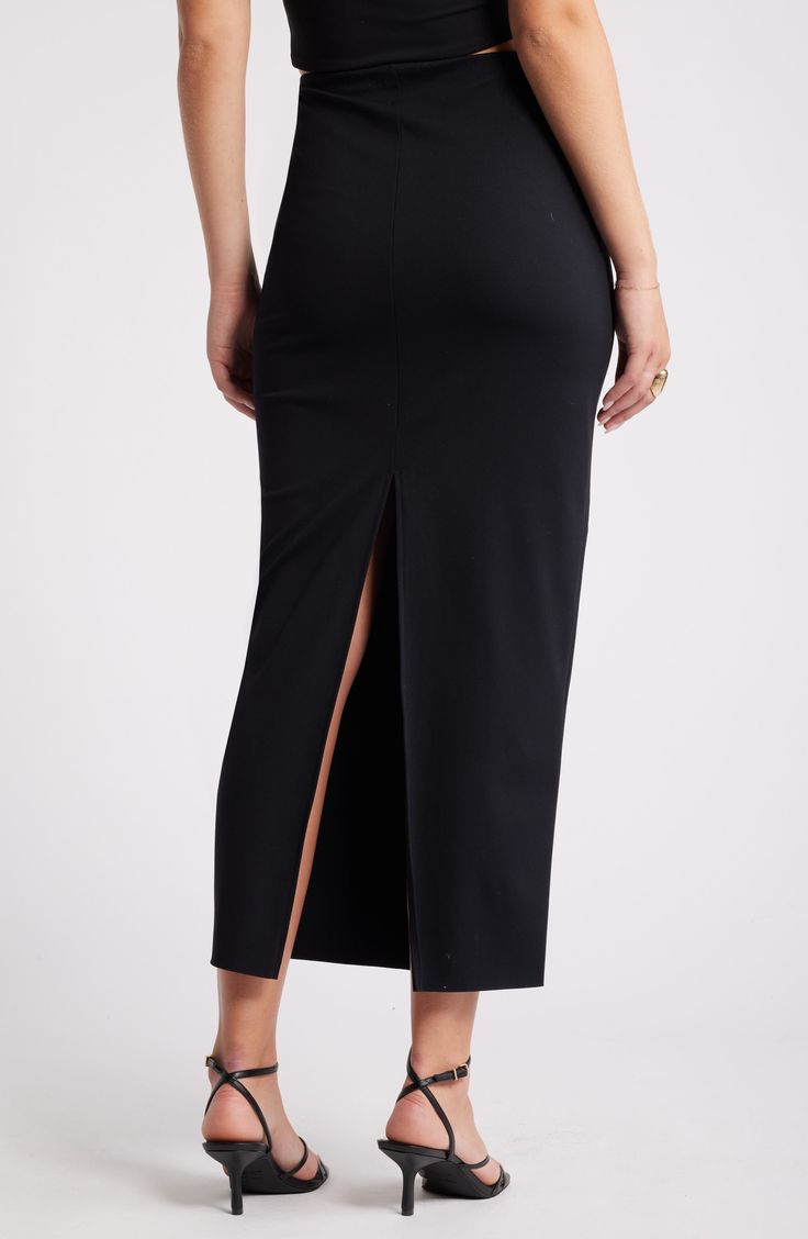 A smooth maxi skirt crafted from the brand's softest fabric contours to your silhouette for a look that easily transitions from the office to evening. 37" length (size Medium) Partially lined Concealed-elastic waist 75% nylon, 25% spandex Machine wash, tumble dry Imported Stretch Maxi Skirt For Evening, Evening Stretch Maxi Skirt, Evening Maxi Skirt With Stretch, Sleek Relaxed Maxi Skirt, Sleek Maxi Skirt For Night Out, Sleek Long Pencil Skirt For Night Out, Sleek Full-length Skirt For Night Out, Sleek Full Length Skirt For Night Out, Chic Workwear Maxi Skirt With Side Slits