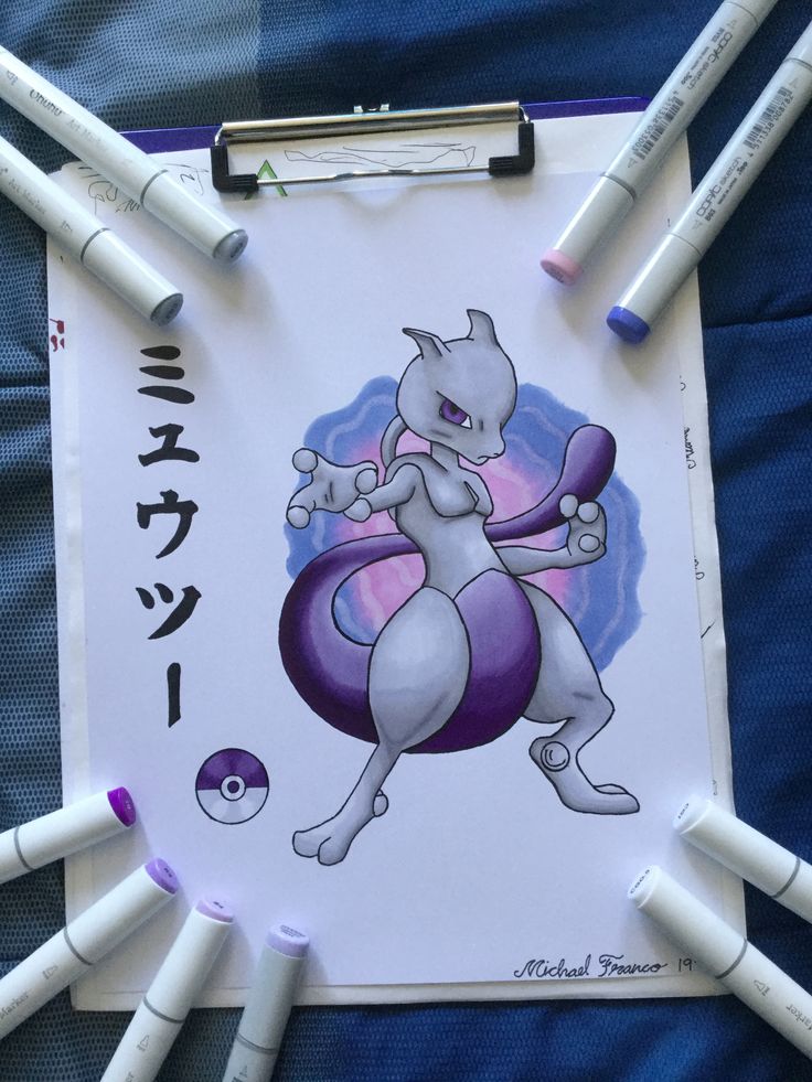 a drawing of a pokemon character surrounded by crayons