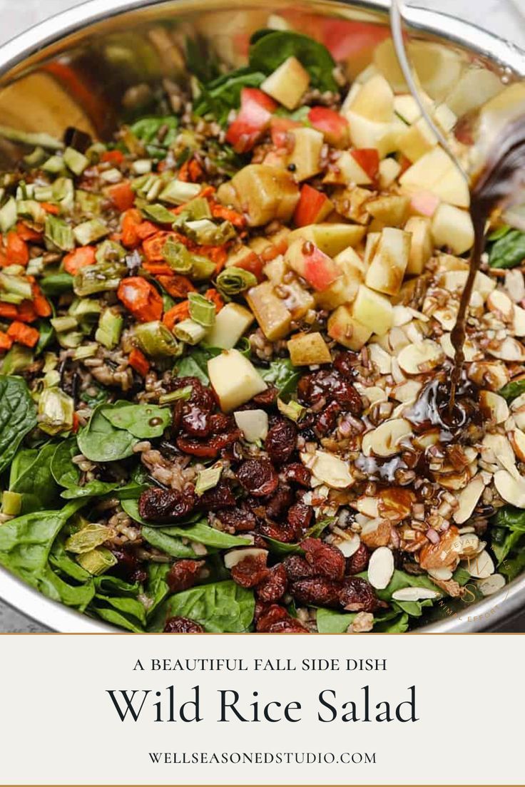 Wild Rice Salad Wild Rice Salad Recipe, Salad With Carrots, Homemade Balsamic Vinaigrette, Rice Salad Recipes, Autumn Side Dishes, Wild Rice Salad, Chicken Roasted, Butternut Squash Pasta, Squash Pasta