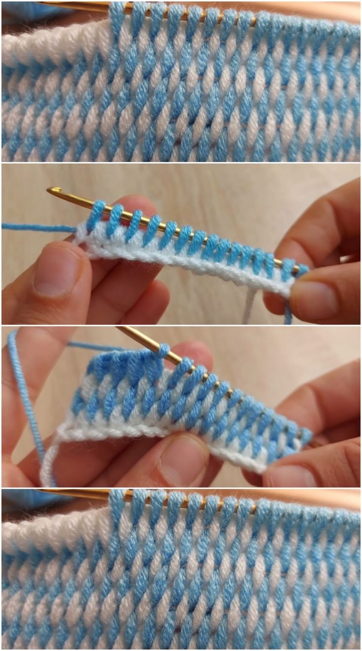 two pictures showing how to crochet the stitchs on an object with yarn