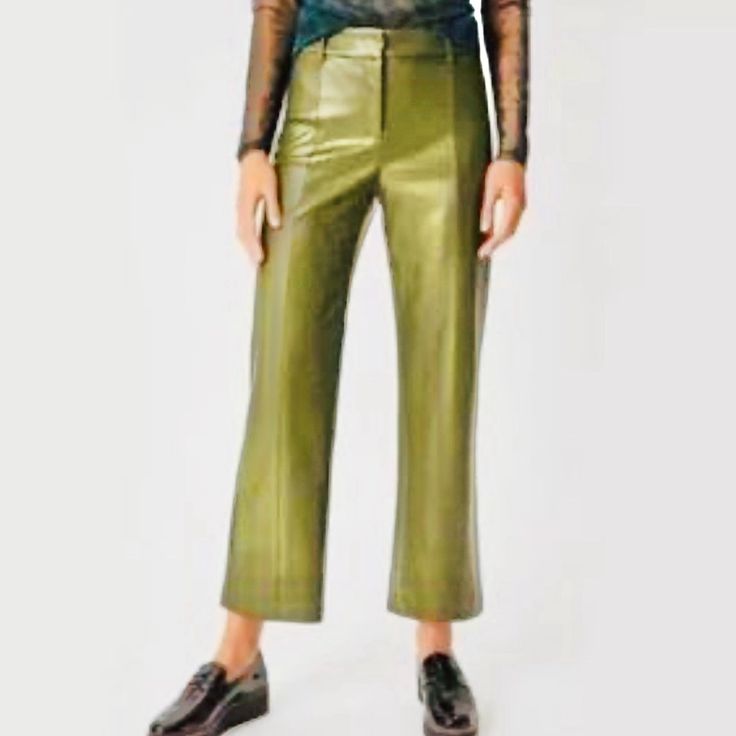 7 For All Mankind Cropped Faux Leather Pants Like New Size S Color Is Like A Moss Green Leather Pants Straight, Coastal Granny, Peplum Corset, Pencil Pleat, Boho Leather, Faux Leather Pants, Cashmere Wool, Pants Straight, Moss Green