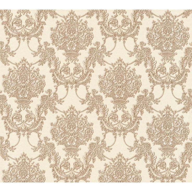 a beige and white wallpaper with an ornate design