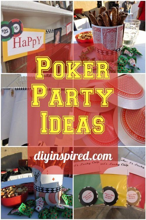 a collage of photos with the words poker party ideas on it and other items