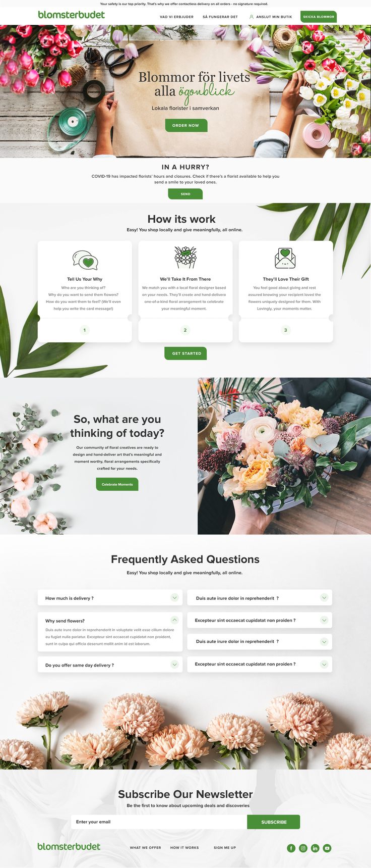 the landing page for a flower shop with flowers and plants on it's side