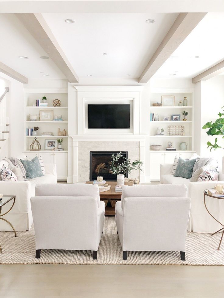 a living room filled with furniture and a fire place in front of a flat screen tv