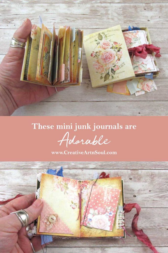 an open book with the words, these mini junk journals are adorable