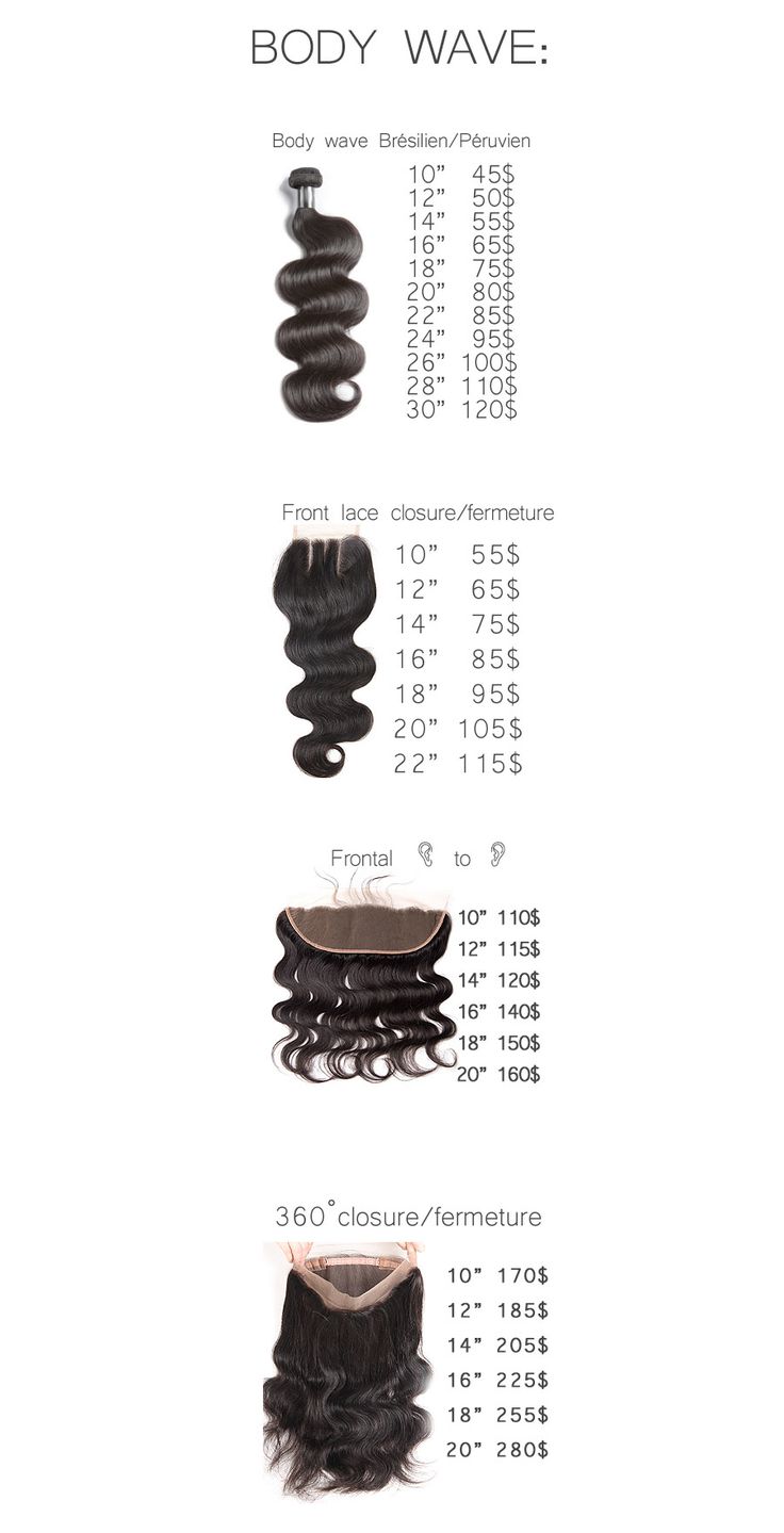 the body wave hair is shown in three different colors and sizes, along with an additional amount