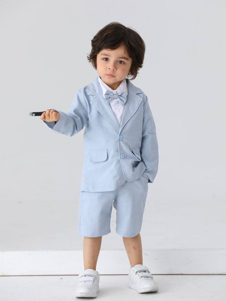 Blue and White Glamorous  Long Sleeve  Colorblock  Embellished Non-Stretch All Baby Clothing Baby Boy Suit Formal, Ring Barrier, Blue And White Suit, Blue Summer Outfits, Blue Tux, Gentleman Outfit, Suit Blue