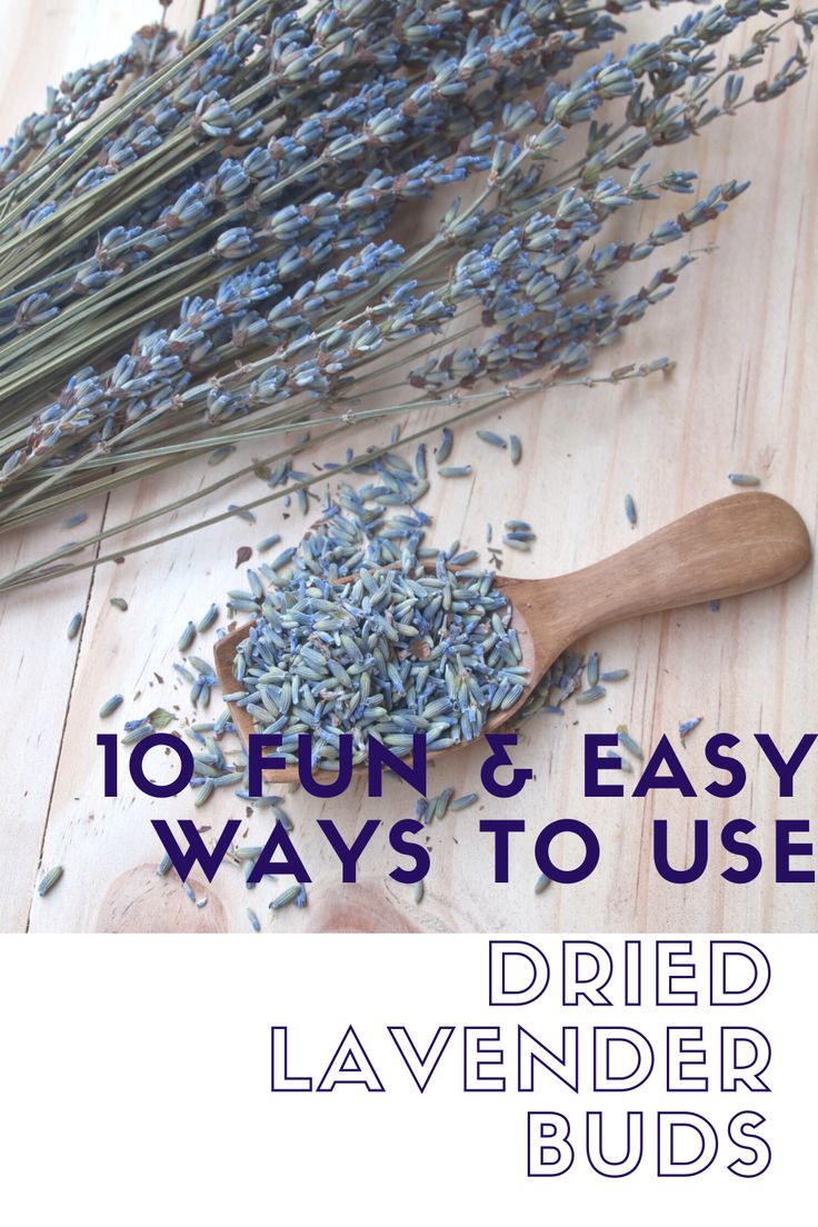 dried lavender buds on a wooden table with text overlay that reads 10 fun and easy ways to use dried lavender buds