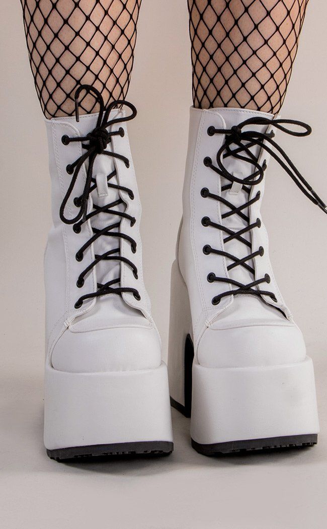 CAMEL-203 White Ankle Boots-Demonia-Tragic Beautiful Demonia Boots, Demonia Shoes, White Ankle Boots, Platform Boots Chunky, 5 Inch Heels, Chunky Platform, Wedge Sneaker, Platform Boots, Alternative Fashion