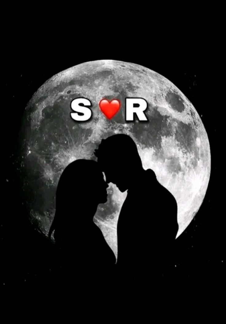 two people kissing in front of a full moon with the word sorry written on it