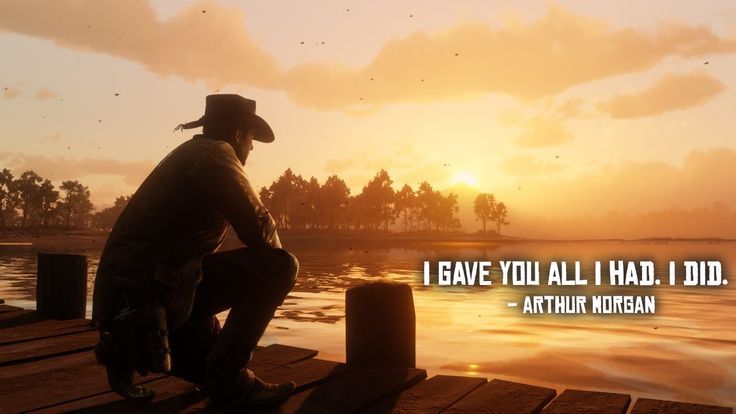 a cowboy sitting on a dock with the sun setting in the background and an inspirational quote