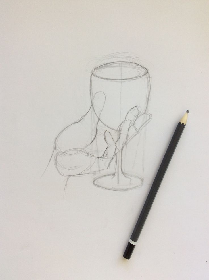 a pencil drawing of a cup and saucer on a white paper with a black pen