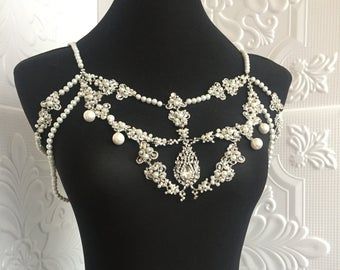 Bra Jewelry, Backdrop Necklace Wedding, Bra Chain, Crystal Crown Wedding, Shoulder Jewelry, Body Necklace, Gold Body Chain, Belly Dance Jewelry, Shoulder Necklace