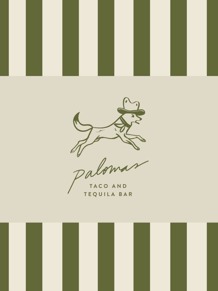 a logo for a tequila bar with a dog on the front and green stripes in the back