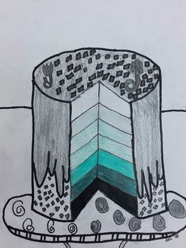 a drawing of a cake with different layers on it's top and bottom half