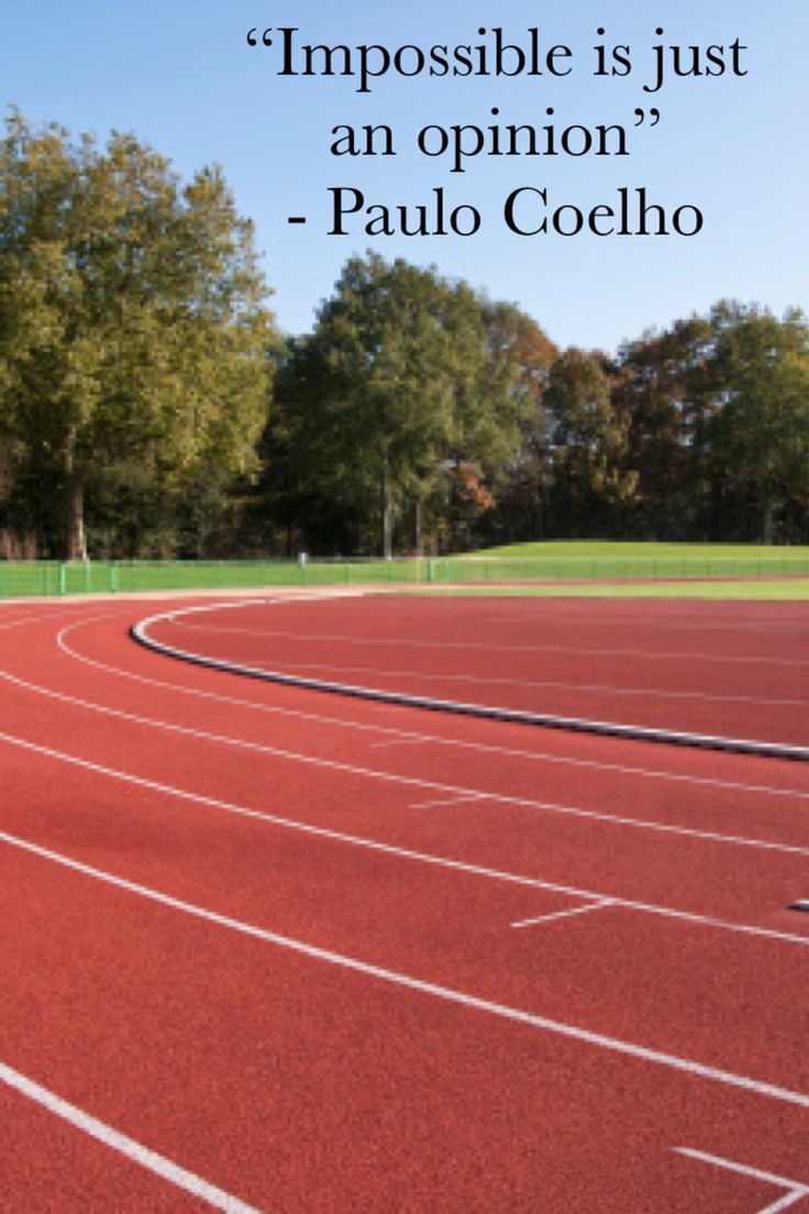 a quote by paul coelho on the track with trees in the background and an image of a man running