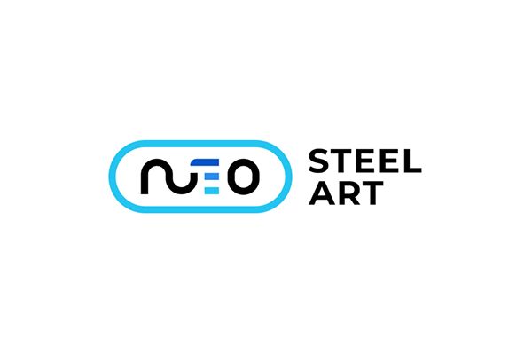 the logo for steel art, which has been designed by person and is blue with black letters