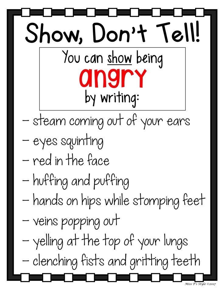 an angry poem with the words show don't tell, you can show being angry by writing