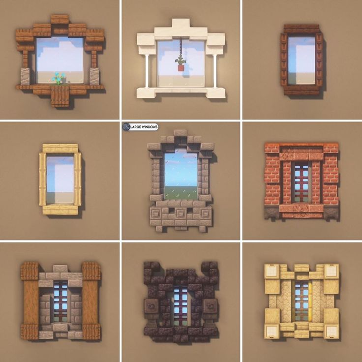 six different images of windows in various shapes and sizes, each with one window open