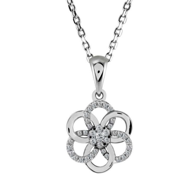 This precious diamond flower pendant, takes the form of a charming daisy, suspended from an 18ct white gold chain. The looped, open-work petals delicately crisscross, alternating in white gold and round, brilliant cut diamonds to stunning effect. In the center of the pendant rests a flower, perfectly formed in miniature, by seven feature stones. The precious nature of the white gold is perfectly complementary to the inspiring diamonds, which make a beautiful accent when worn around your neck. The reminder of an eternal Spring, this unique necklace from Robert Gatward was made to be cherished. Diamond Flower Necklace, Diamond Flower Pendant, White Gold Chain, White Gold Chains, Diamond Flower, Flower Pendant, Unique Necklaces, Flower Necklace, Flower Shape