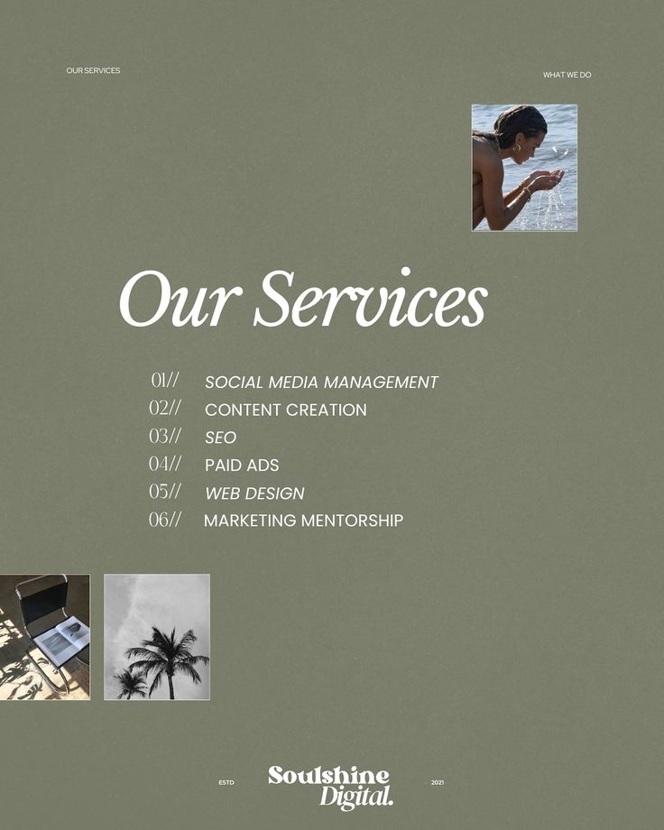 the back cover of a brochure with pictures of people on it and text that reads our services