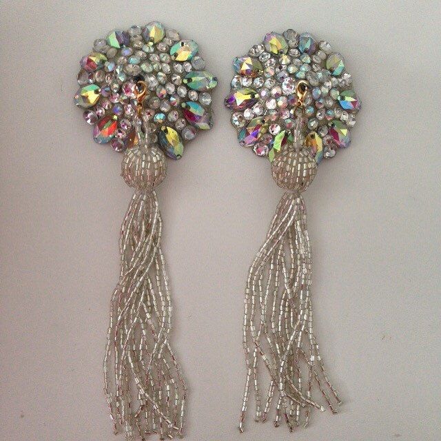 A personal favorite from my Etsy shop https://www.etsy.com/listing/495750926/silver-and-crystal-ab-pasties-on-silver Silver Tassel Earrings For Evening, Silver Party Jewelry With Beaded Fringe, Handmade Silver Tassel Earrings For Party, Silver Beaded Fringe Earrings For Party, Silver Rhinestone Fringe Tassel Earrings For Party, Silver Beaded Earrings With Fringe For Party, Silver Tassel Wedding Earrings, Silver Crystal Dangle Tassel Earrings, Bohemian Silver Tassel Earrings With Beaded Fringe