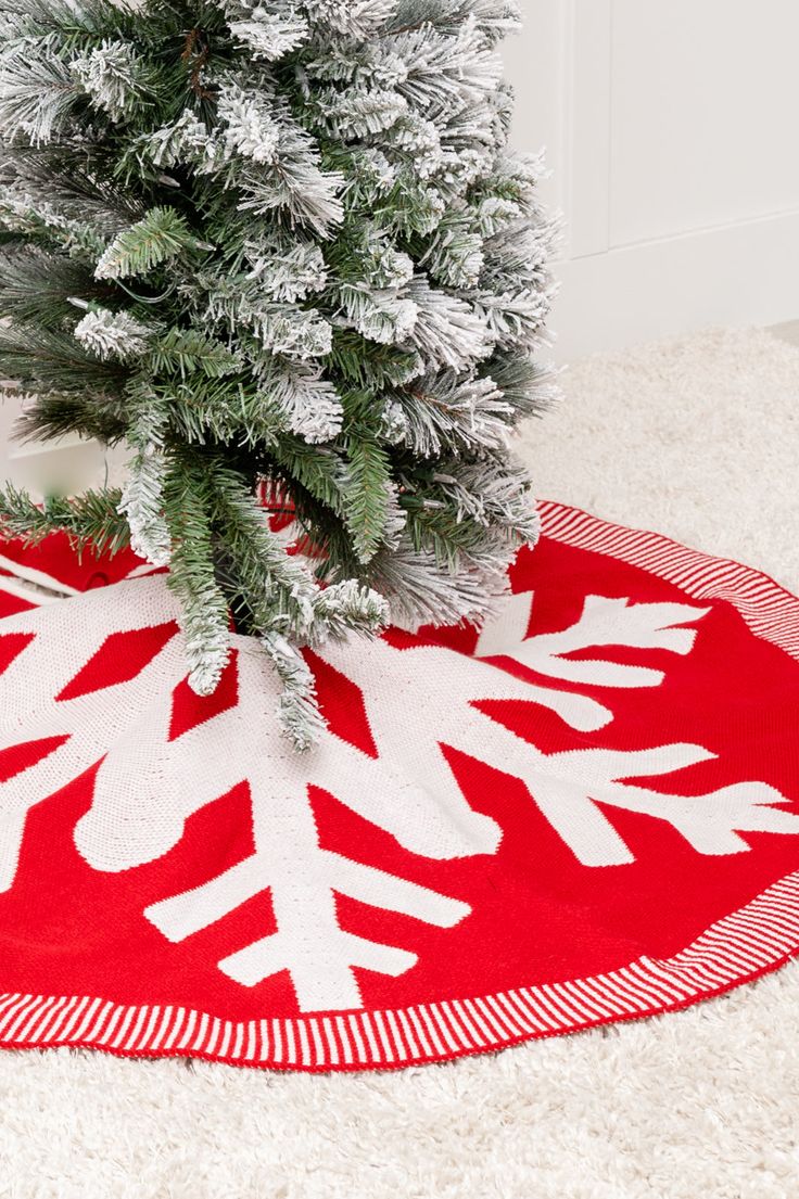 Snowflake Knit Tree Skirt-Womens-Timber Brooke Boutique, Online Women's Fashion Boutique in Amarillo, Texas Knit Tree Skirt, Knit Tree, Red Snowflake, Snowflake Design, Red Tree, Blue Snowflakes, White Snowflake, Snowflake Designs, Tree Skirt