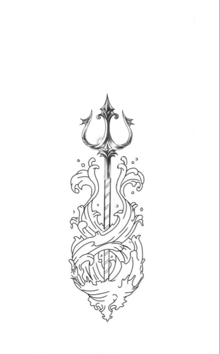 Posidens Trident Tattoo, Trident Tattoo Design, Trident Drawing, Trident Tattoos, Poseidon Drawing, Percy Jackson Tattoo, 108 Tattoo, Tentacle Tattoo, Bunny Tracks