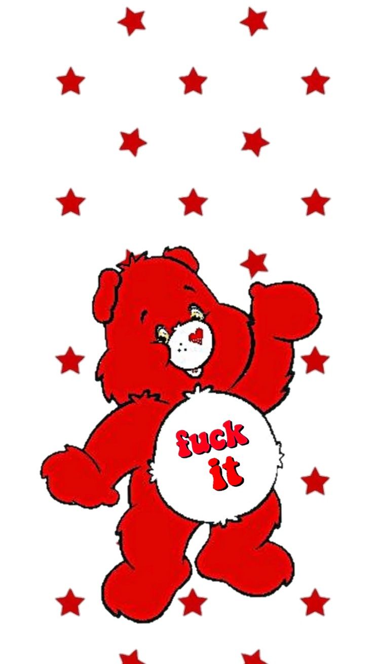 a red teddy bear holding a white ball with stars in the sky behind it that says buck it