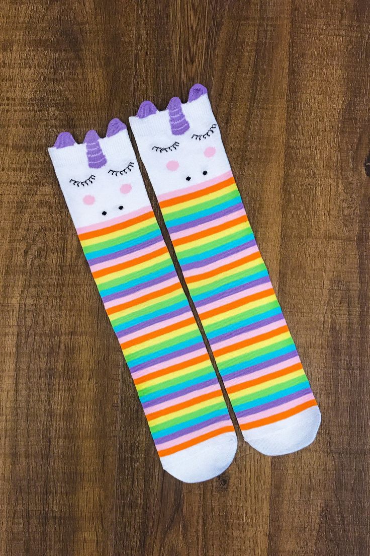 Rainbow Unicorn Knee High Socks Cute Knee-high Stretch Socks, Cute Stretch Knee-high Socks, Playful Multicolor Knee-high Socks, Casual Multicolor Stretch Knee-high Socks, Breathable Stretch Multicolor Socks, Multicolor Stretchable Breathable Socks, Cute Multicolor Socks, Fun Multicolor Stretch Socks, Multicolor Casual School Socks