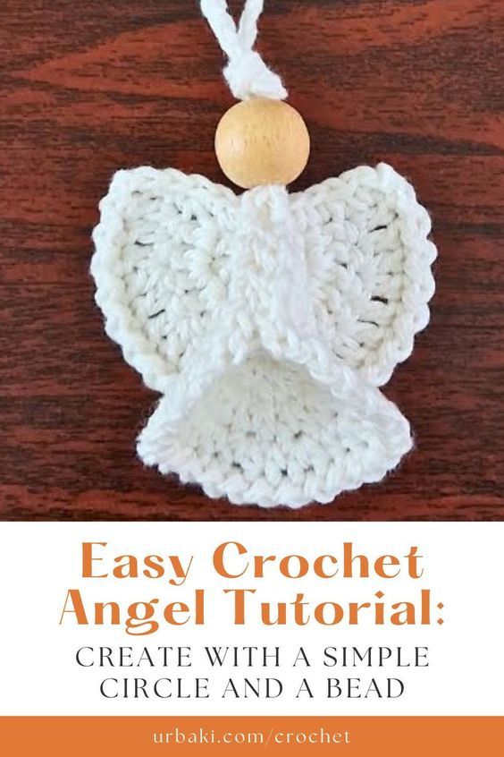 an easy crochet angel ornament with a wooden bead on it